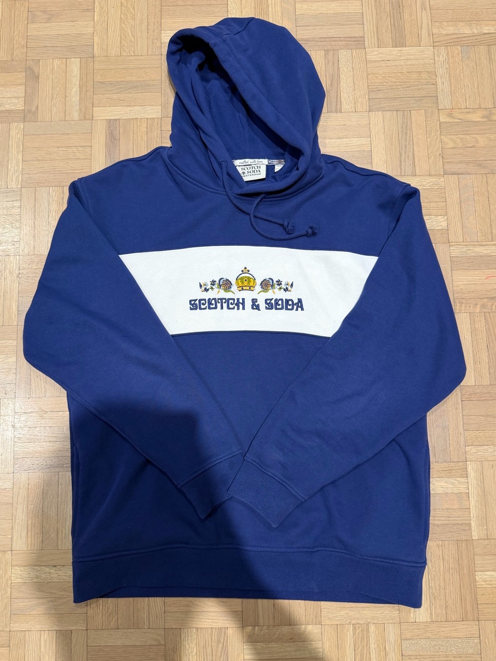 Used - Men’s Scotch & Soda White and Blue Logoblock Hoodie Sweatshirt - Size L
